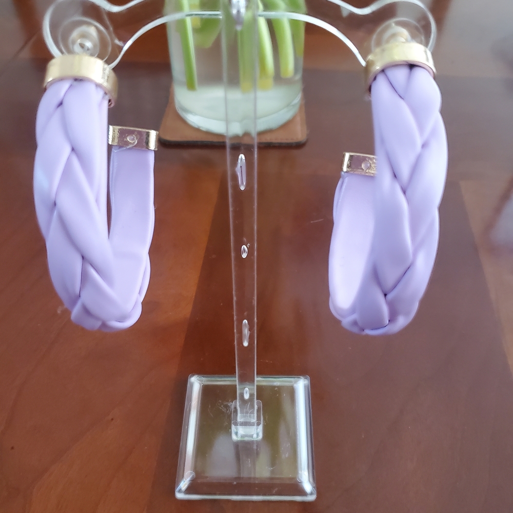 Lavender Leatherette Braided Hoop Earrings